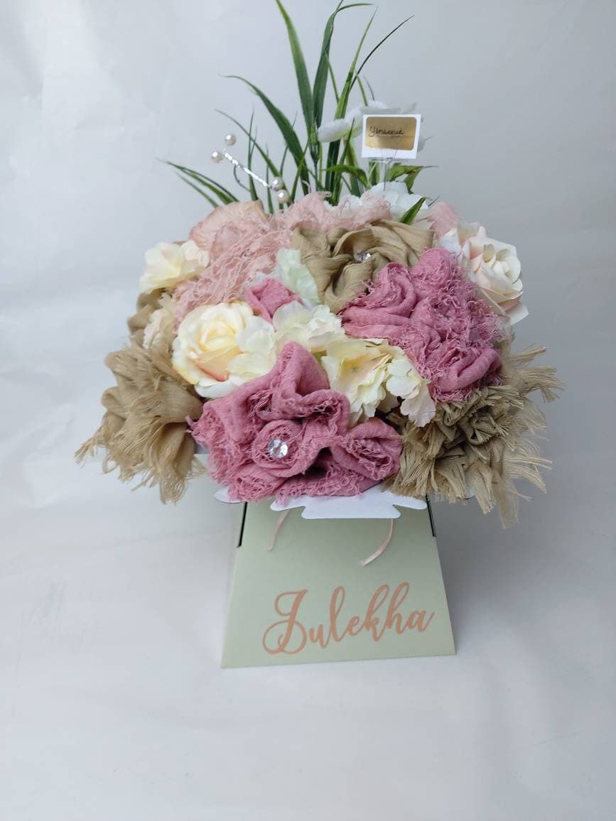 Scarf Hijab Bouquet Flower Gift  personalised Congratulations Wedding Engagement christmas Umrah Birthday Mother's Day hamper bespoke gifts - image 3