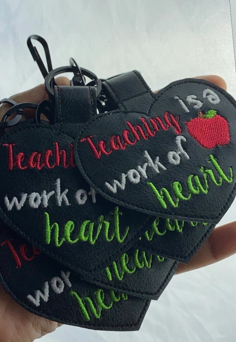 Teaching is a work of heart embroidered keychain
