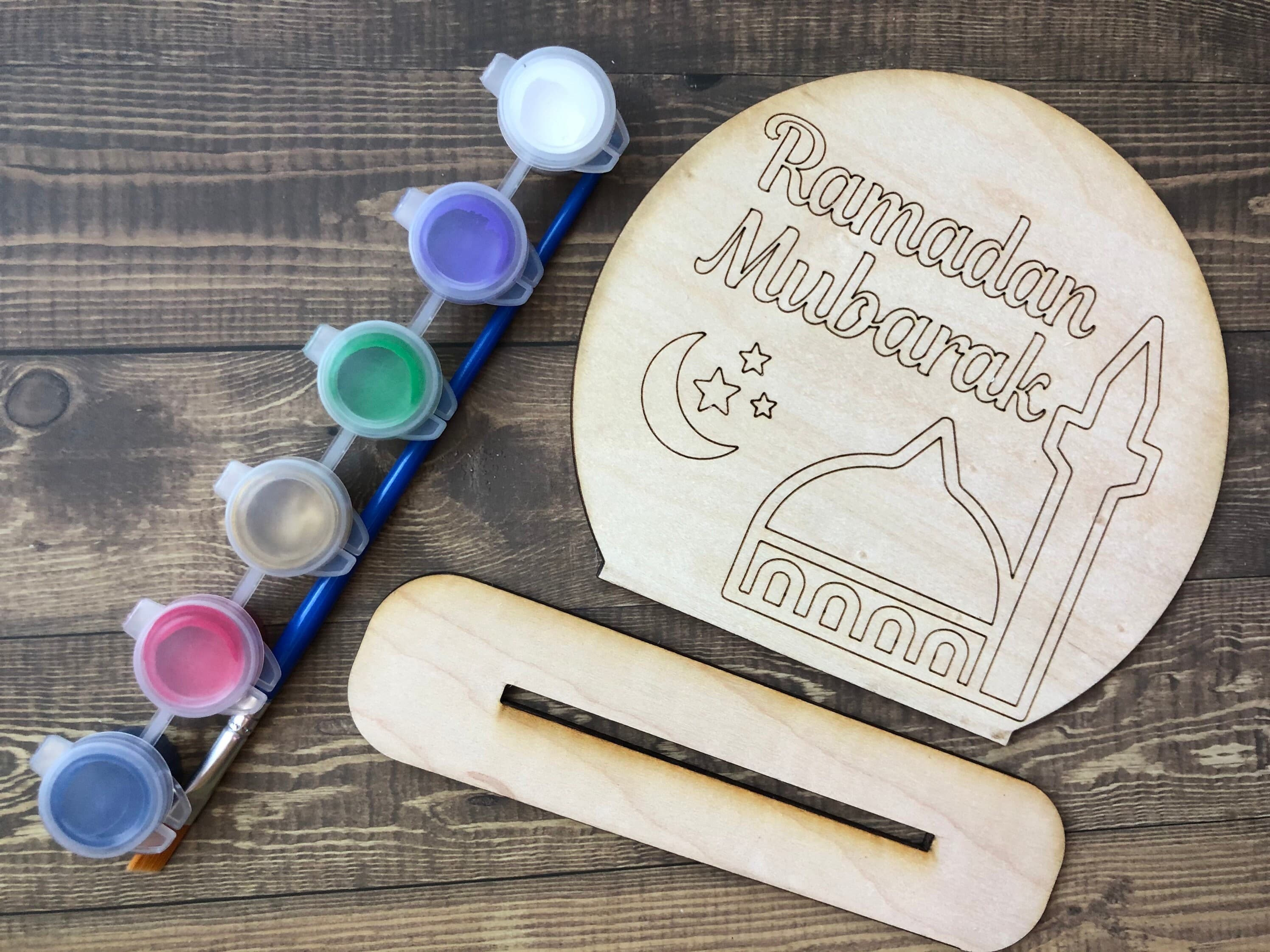 Ramadan Eid Mubarak DIY Wooden Sign Paint Kit Keep Sake Ramadan Art Wood Stand Islamic Gift Muslim Paint Art Eid Gift Kids Ramadhan Children - image 4