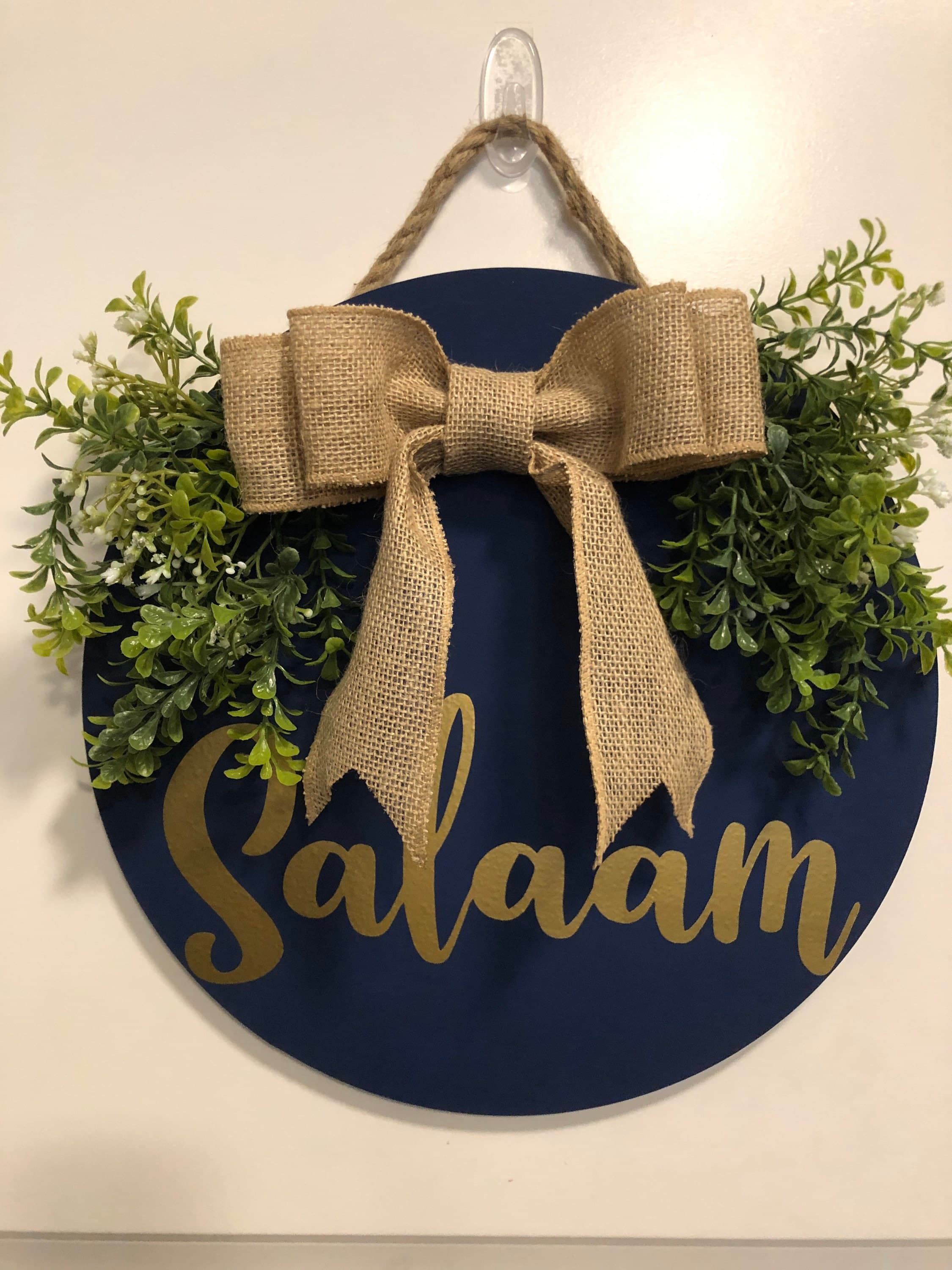 16 inch Salaam Door Hanger, Islamic Gift, Front Door Decor, Salaam, Hello Door Sign, Burlap Bow, House Warming Gift, Eid Gift. - image 3