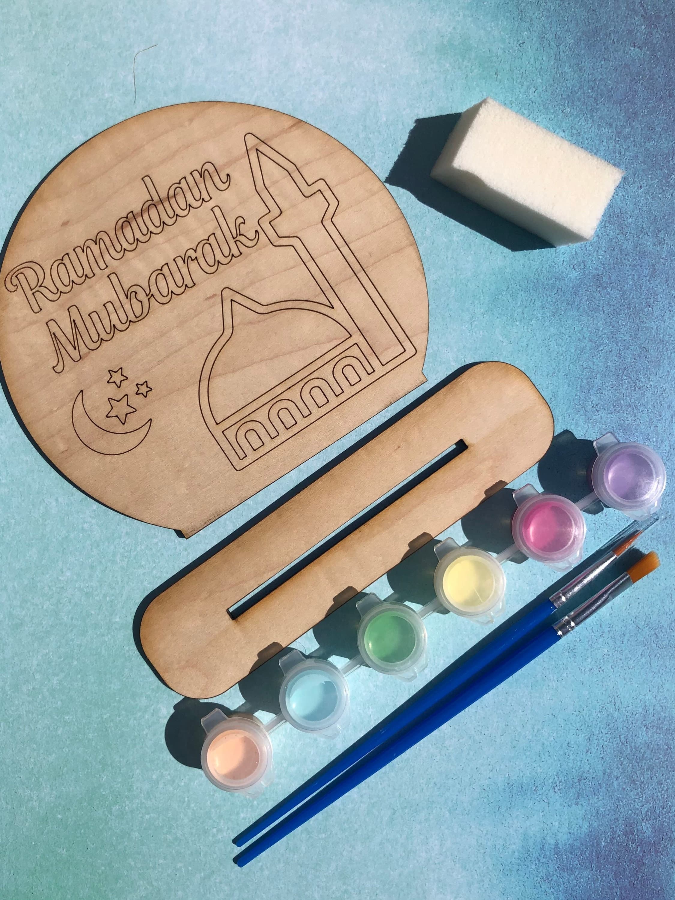 Ramadan Eid Mubarak DIY Wooden Sign Paint Kit Keep Sake Ramadan Art Wood Stand Islamic Gift Muslim Paint Art Eid Gift Kids Ramadhan Children