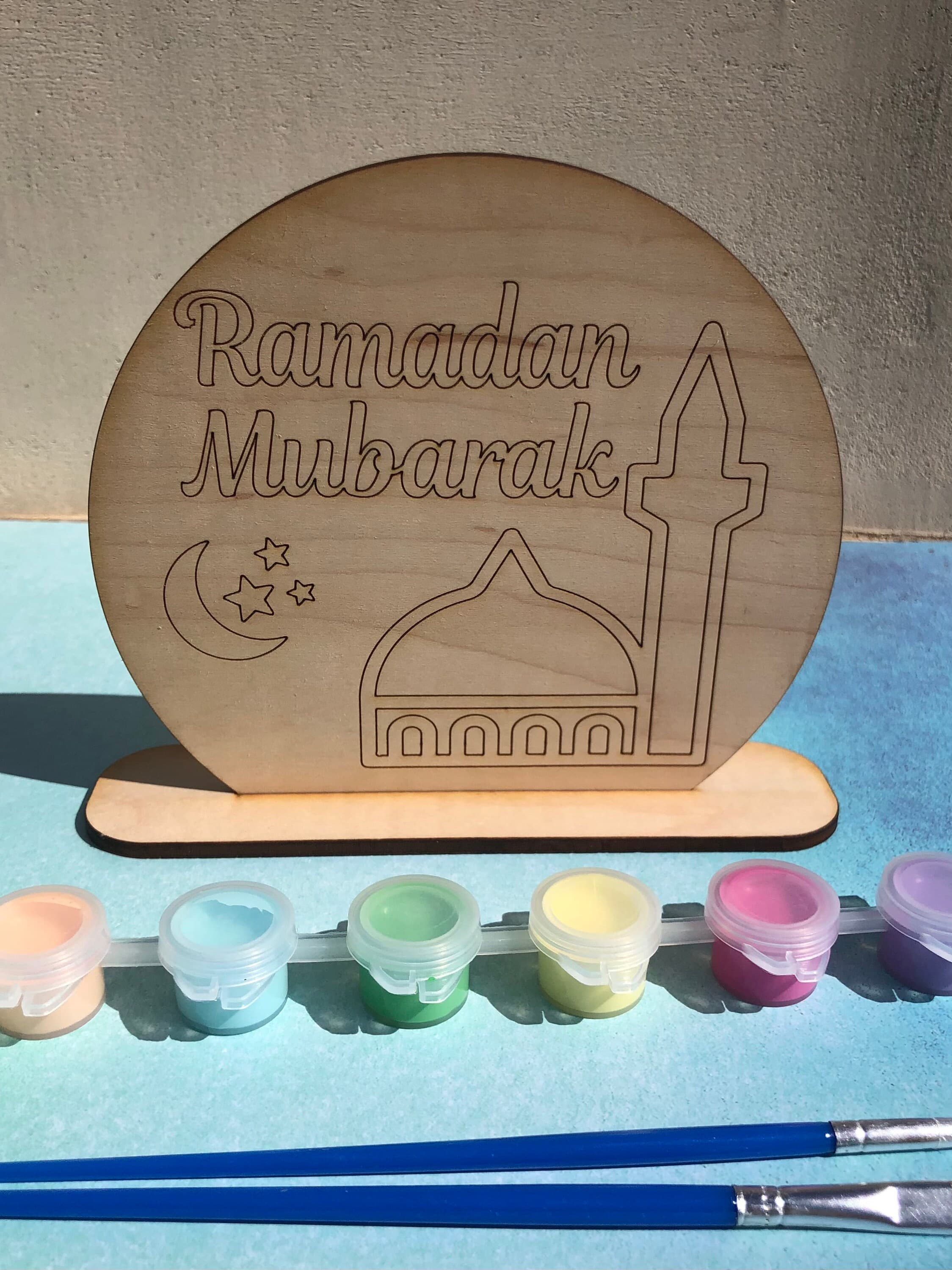 Ramadan Eid Mubarak DIY Wooden Sign Paint Kit Keep Sake Ramadan Art Wood Stand Islamic Gift Muslim Paint Art Eid Gift Kids Ramadhan Children - image 3