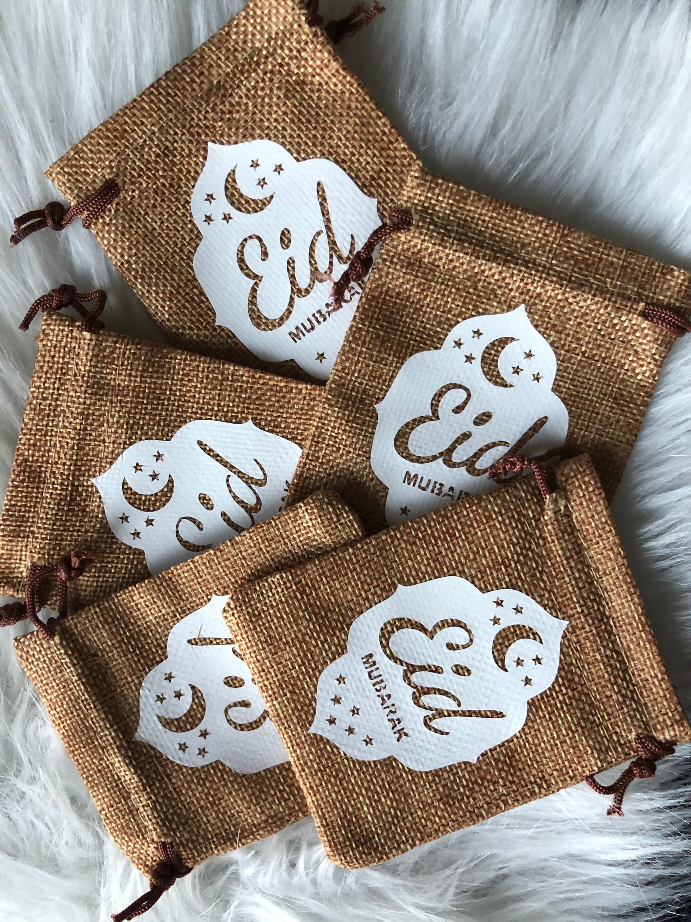 Eidi burlap favor bag. Eid punches. Eid Mubarak. Eid party favor bags.