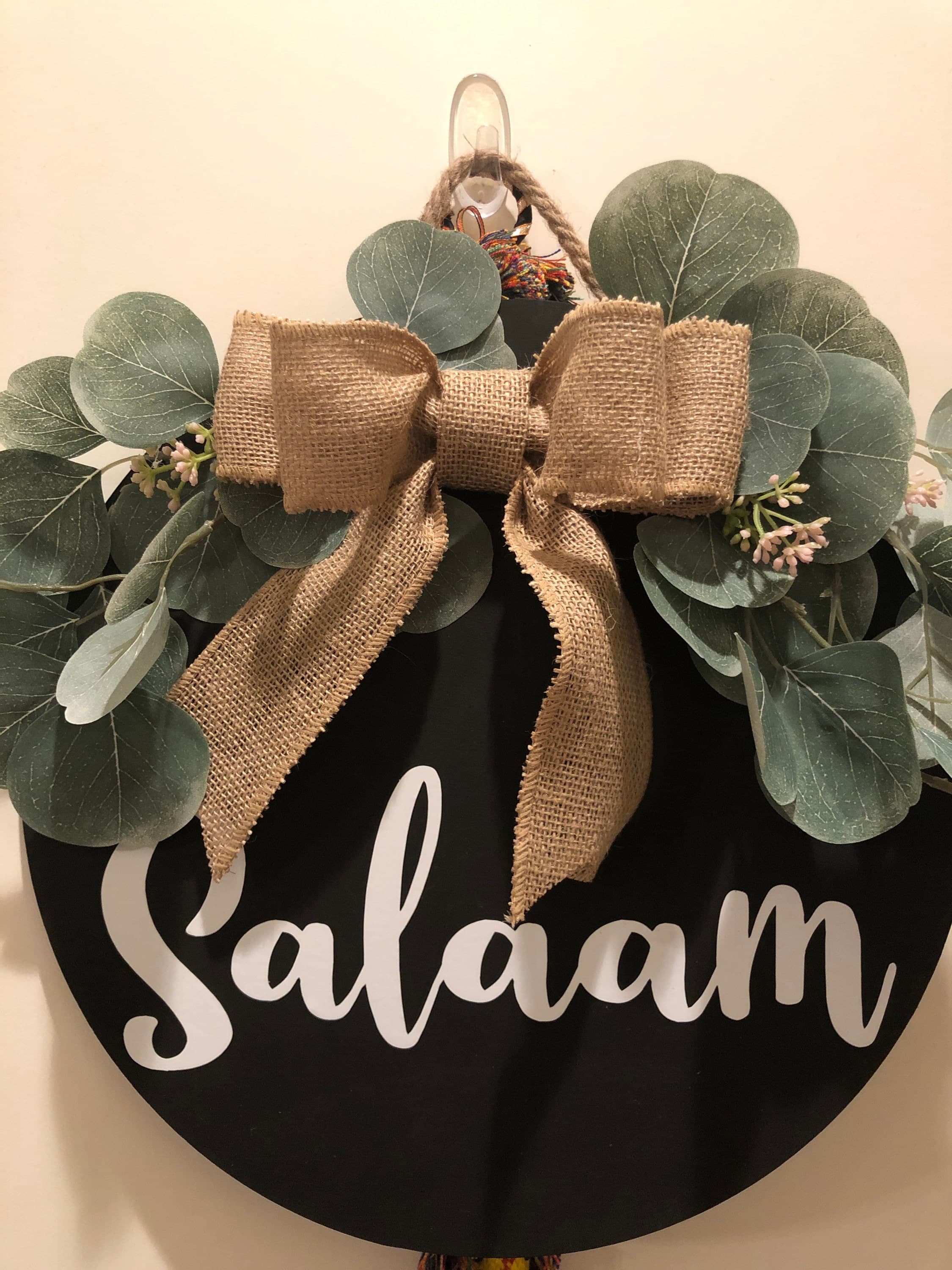 Salaam door sign with Eucalyptus greens, Arabic, Eid gift, Salaam door hanger, Muslim home warming gift. Salaam.