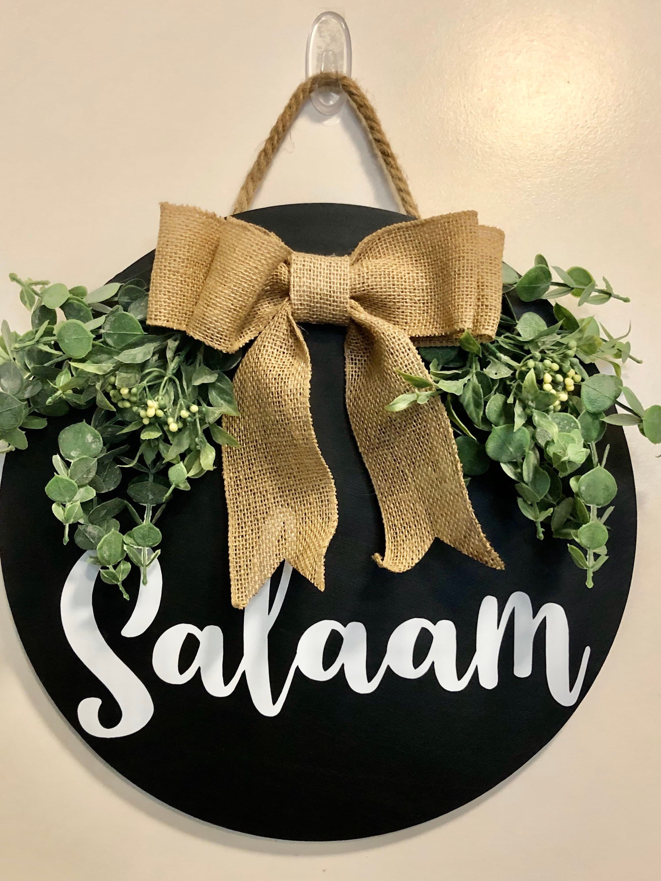 16 inch Salaam Door Hanger, Islamic Gift, Front Door Decor, Salaam, Hello Door Sign, Burlap Bow, House Warming Gift, Eid Gift.
