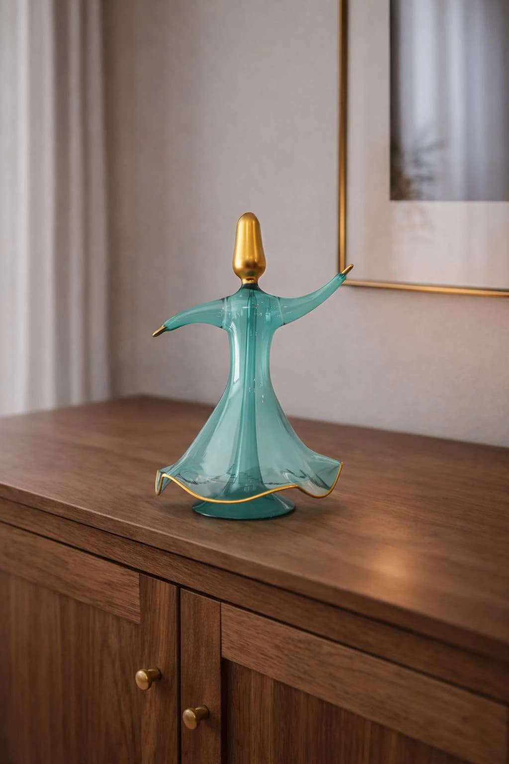 Hand Blown Glass whirling dervish Ornament, spinning tabletop figurine, rotating Islamic Decor, sufism, Modern Islamic gift, dancing semazen