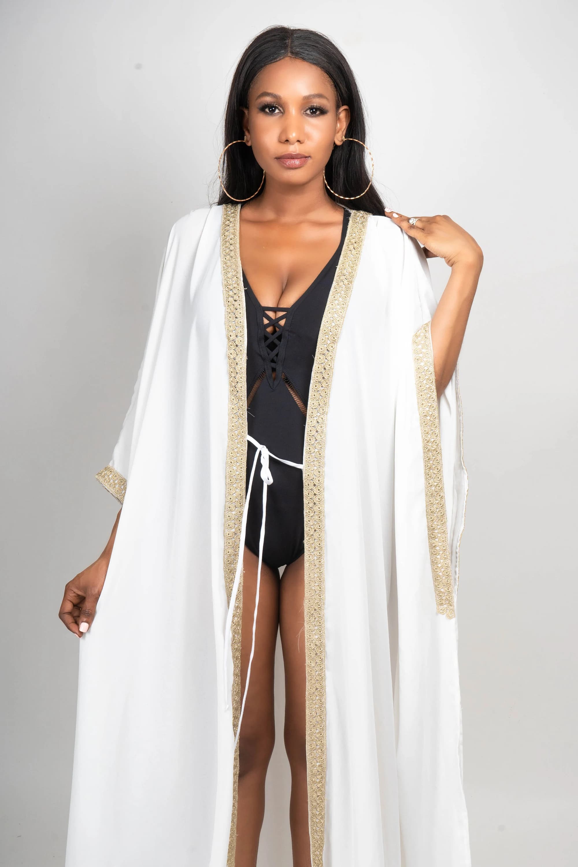 White Kimono kaftan Dress. Beach cover-up. One size Kimono. - image 2