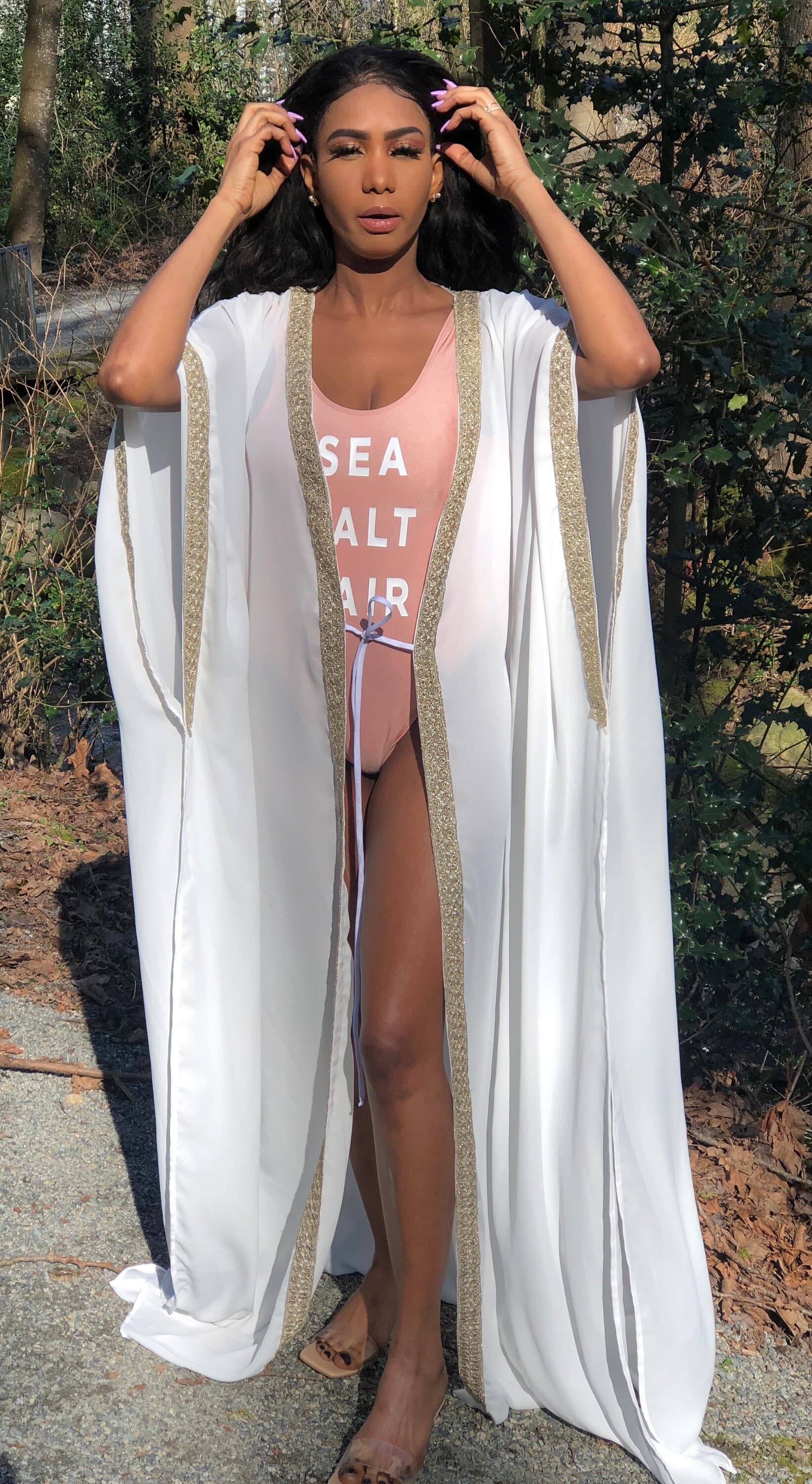 White Kimono kaftan Dress. Beach cover-up. One size Kimono. - image 5