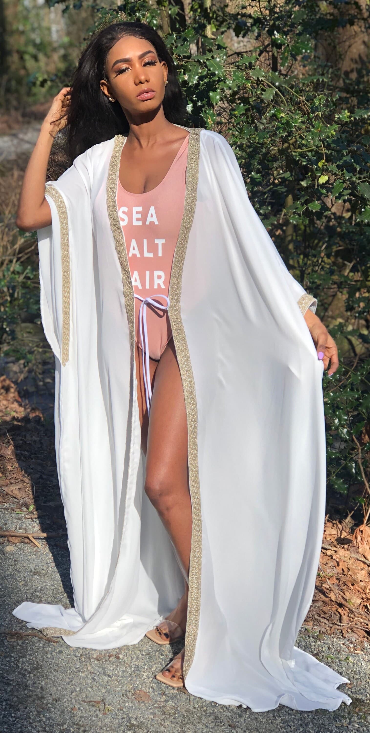 White Kimono kaftan Dress. Beach cover-up. One size Kimono. - image 4