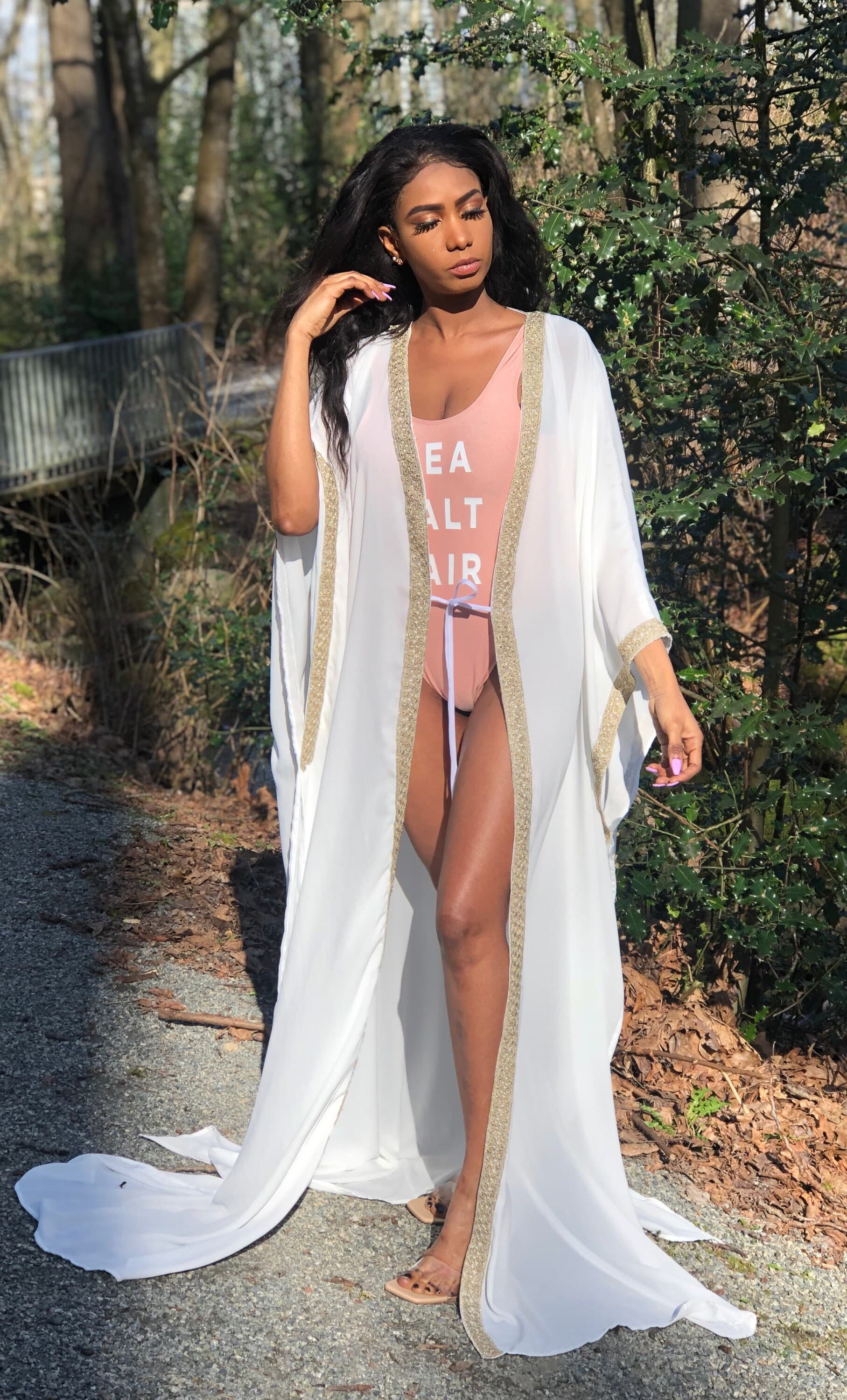 White Kimono kaftan Dress. Beach cover-up. One size Kimono. - image 3