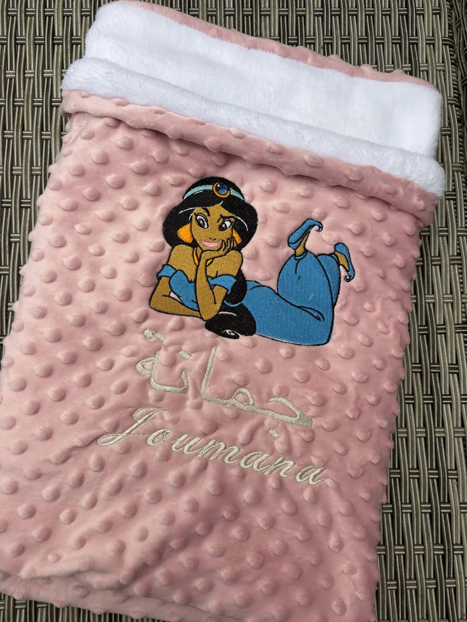 Plaid Princesse Jasmine plaid cadeaux naissance idée baby shower plaid personnalise brodé double gaze coton