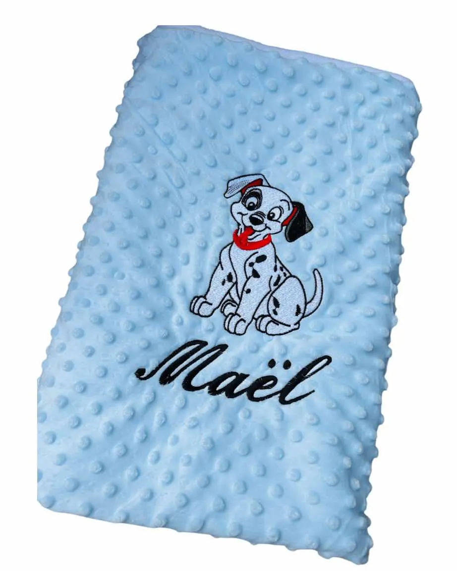 plaid minky personnalise brodé Chien 101 dalmatiens  cadeaux personnalisable naissance rose blanc bleu rouge vert d'eau