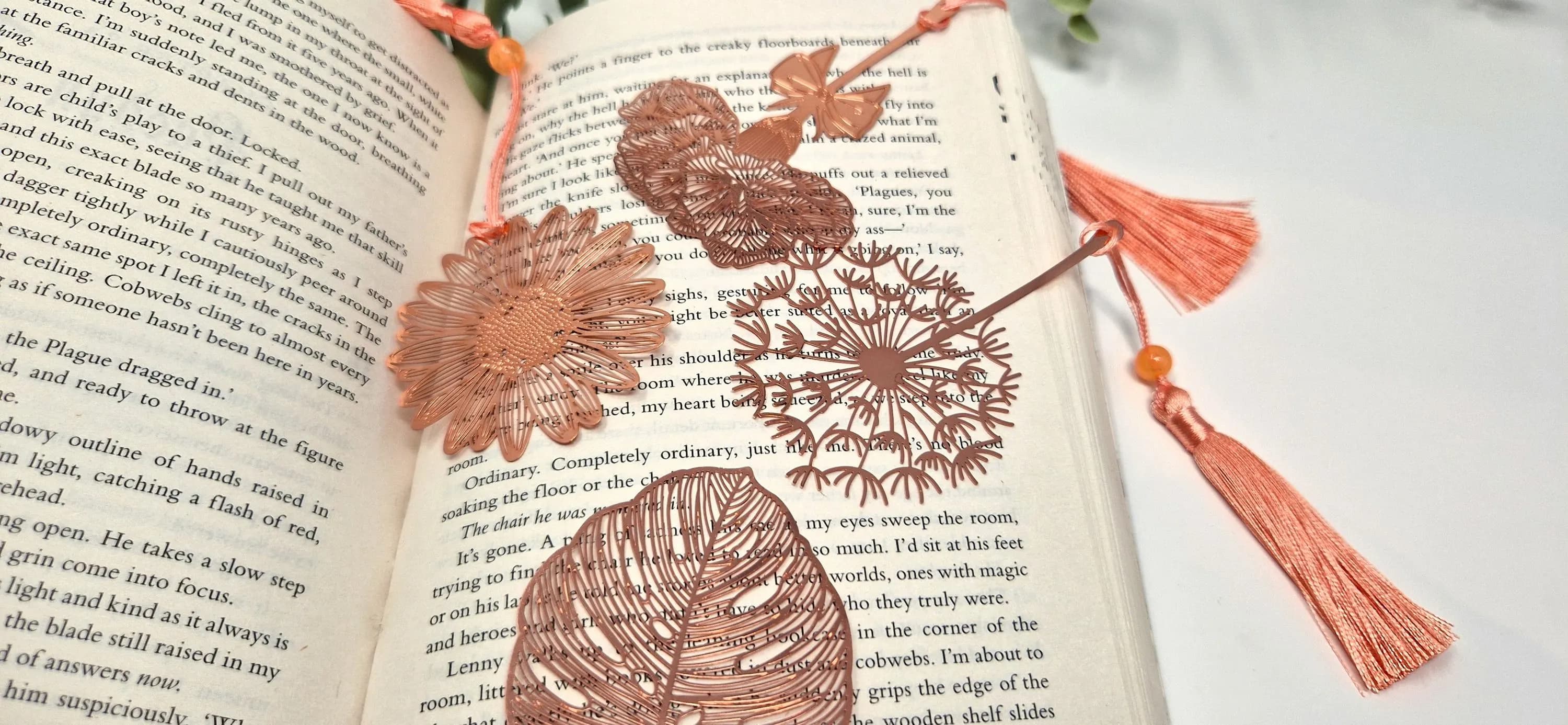 Botanical Rose Gold Metal Flower Bookmark, Vein Detail - image 5