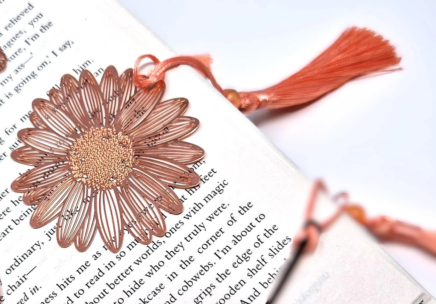 Botanical Rose Gold Metal Flower Bookmark, Vein Detail