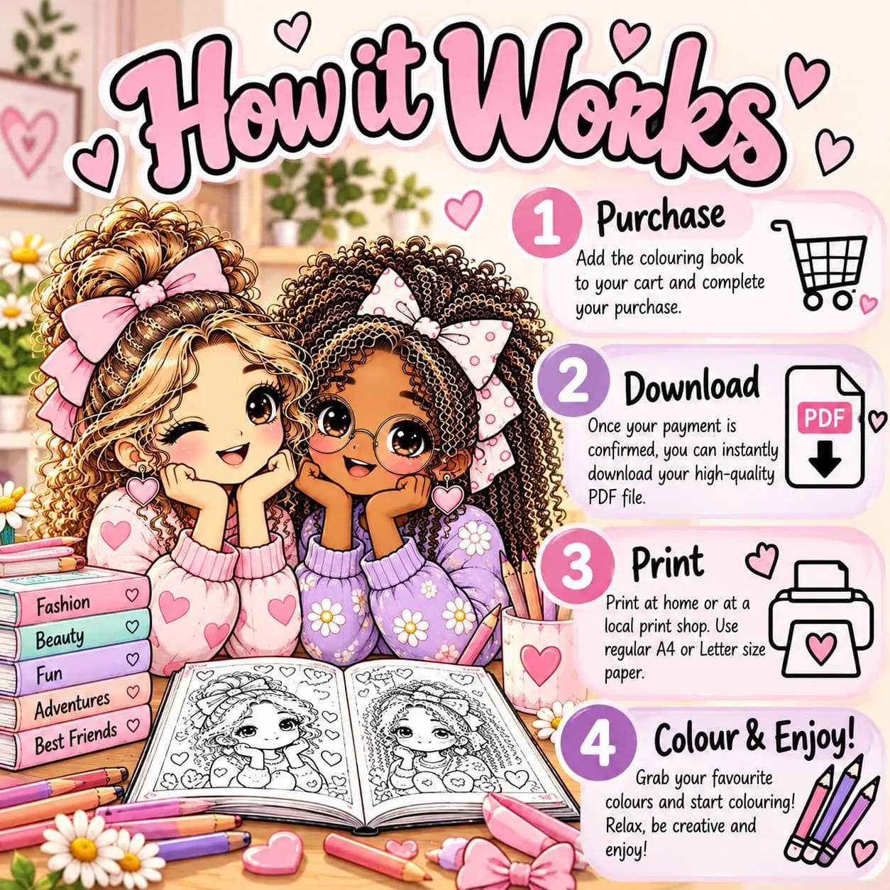Cozy Little Moments Best Friends Colouring Book (Digital Download), Friendship Colouring - image 2