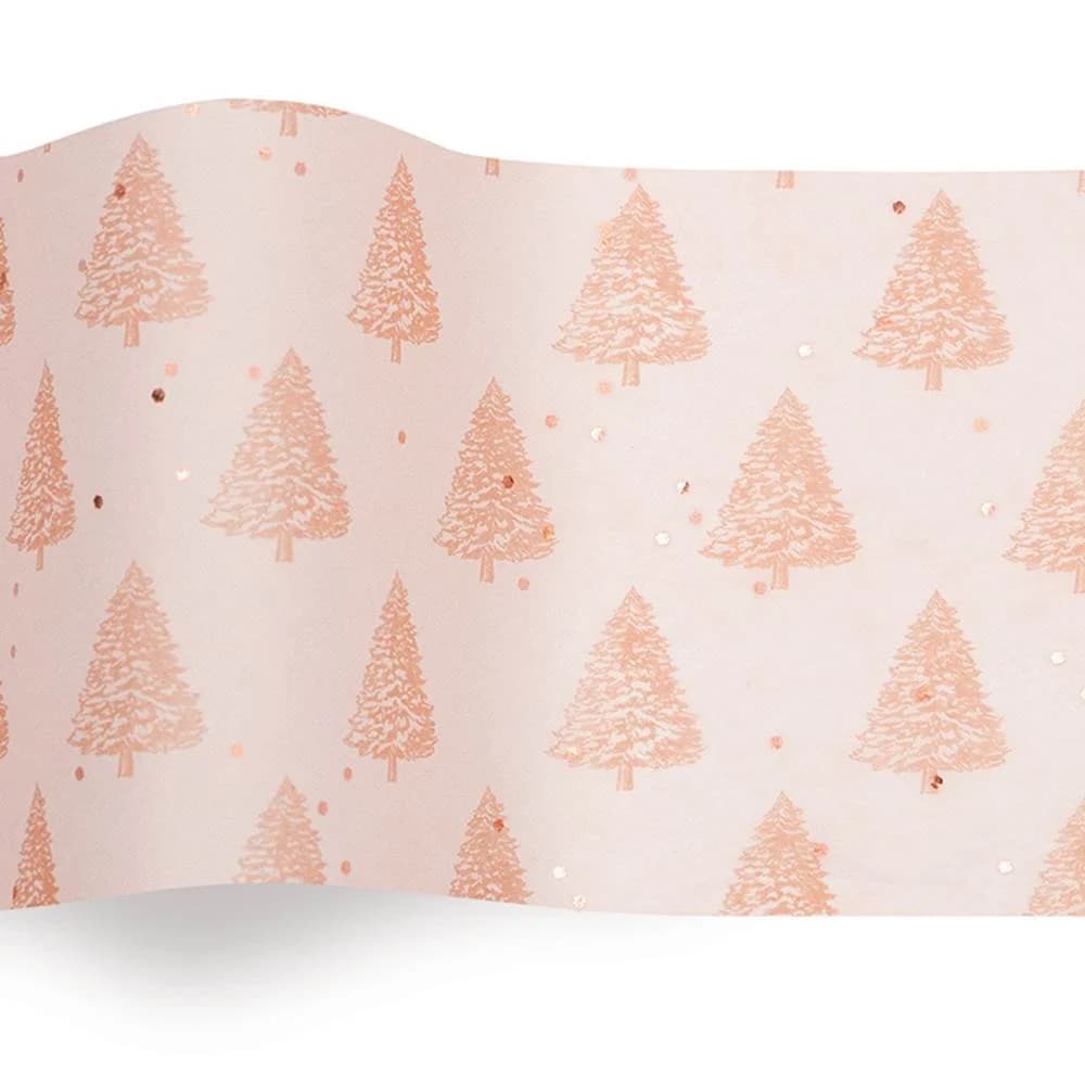 Rose Gold Christmas Tree Tissue Paper with Sequins - 5 Sheets