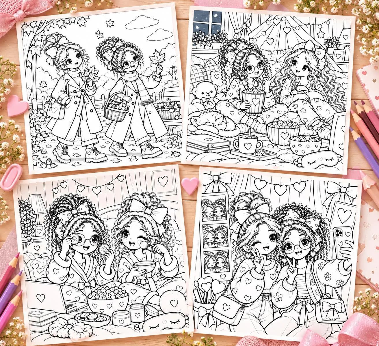 Cozy Little Moments Best Friends Colouring Book (Digital Download), Friendship Colouring - image 4