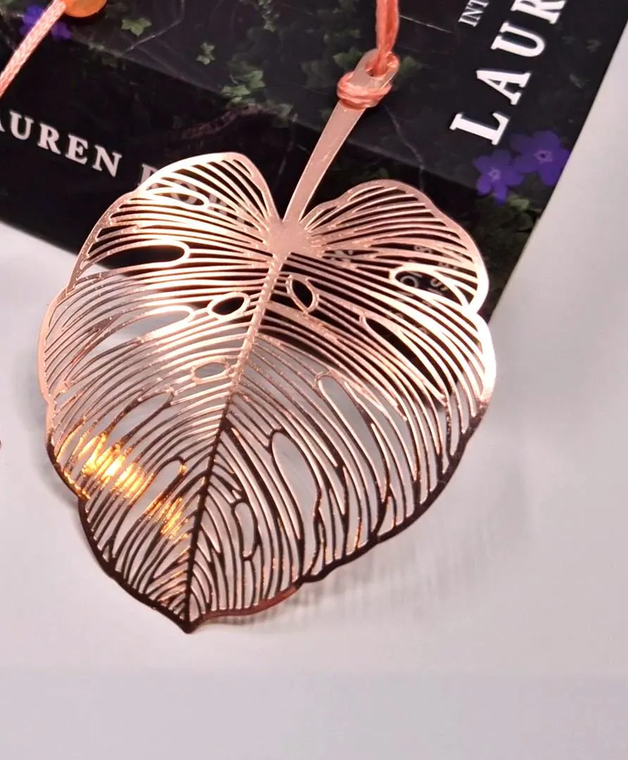 Botanical Rose Gold Metal Flower Bookmark, Vein Detail - image 4