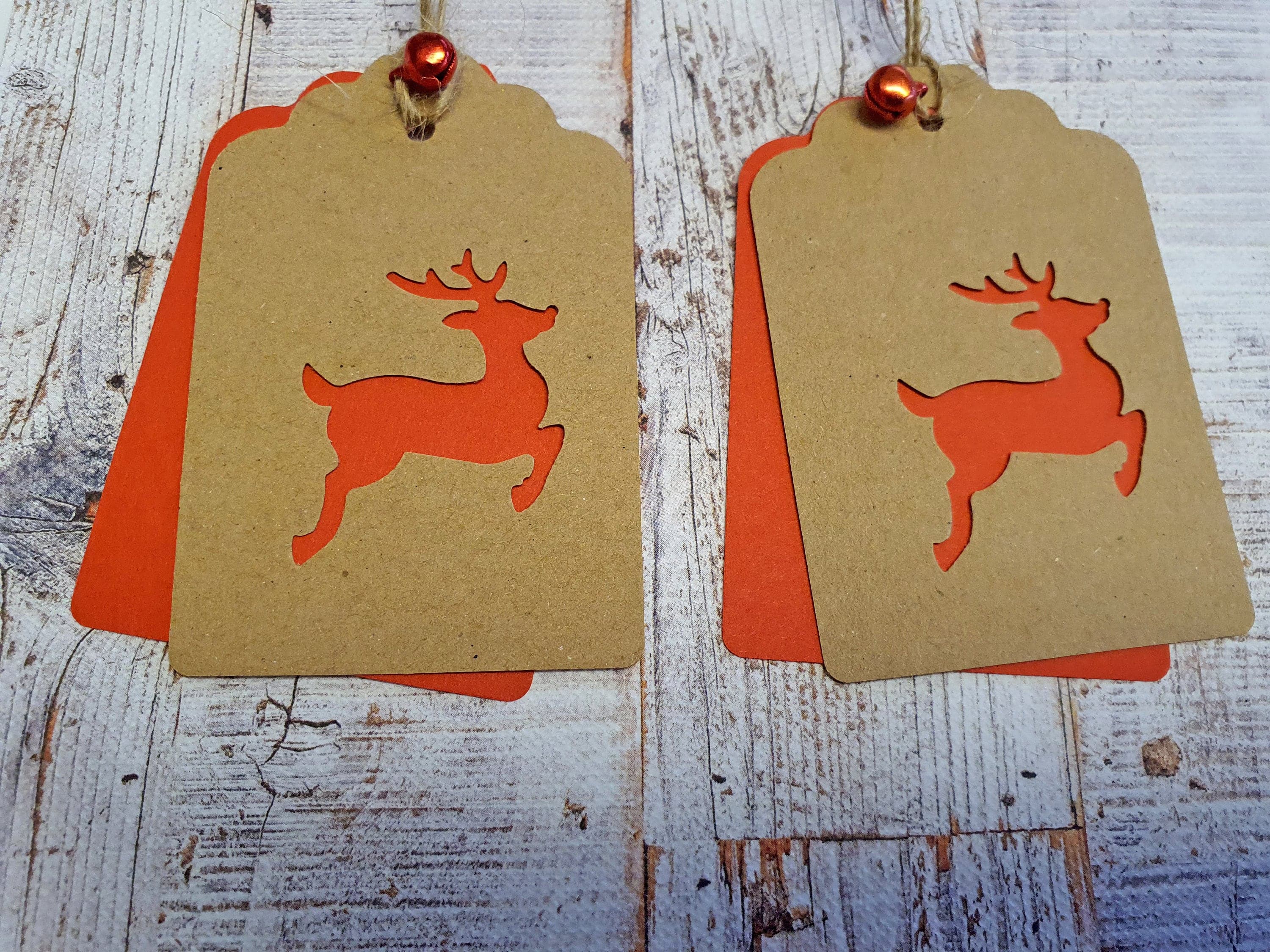 Handmade Kraft Christmas Gift Tags, Red Stag & Bell - image 3