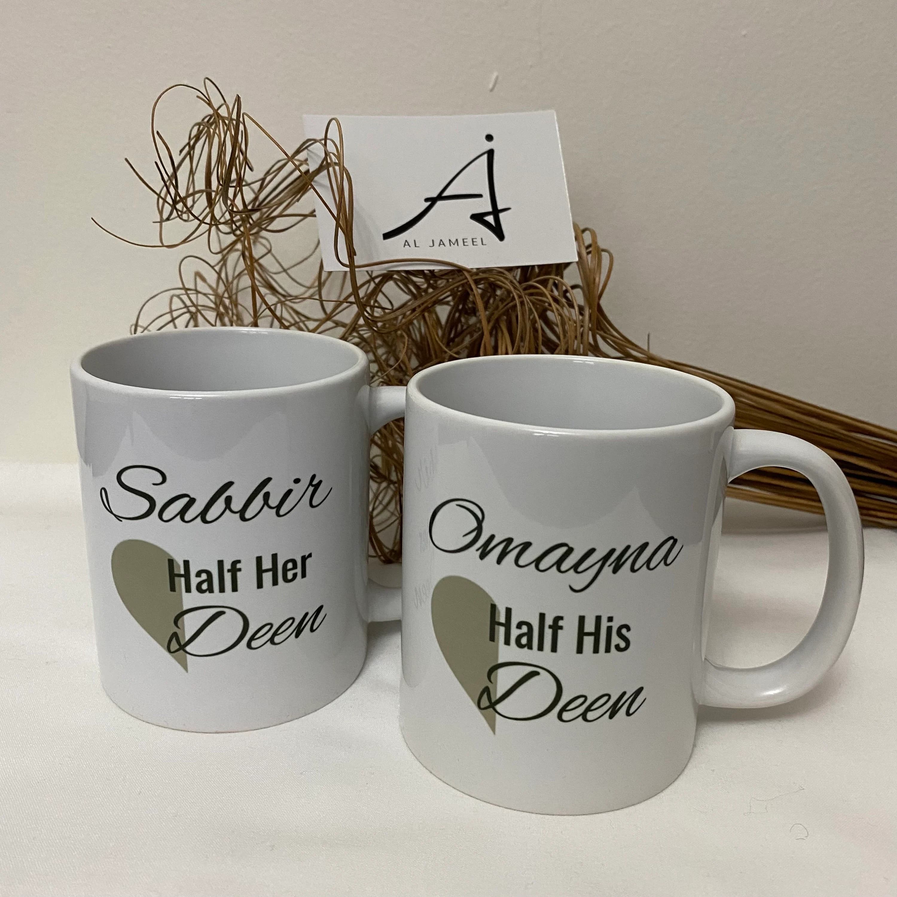 Personalized Half His & Her Deen Mugs, Muslim Wedding Gift (Pair)