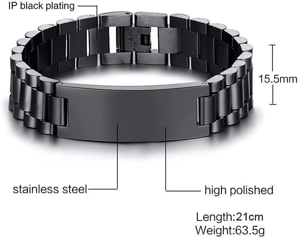 Personalized Engraved Man Bracelet For Son Graduation All Black Stainless Steel Custom Jewelry Gift for Boyfriend Christmas Gift Custom Name - image 3