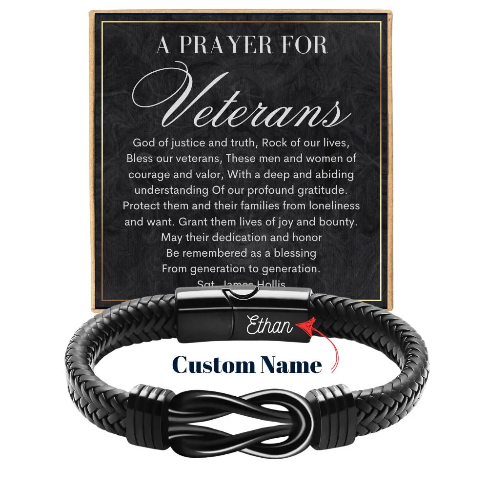 Veteran Prayer Gift Bracelet Christmas Custom Name Engraved Leather Bracelet for Military Veterans Appreciation Retirement Memorial for Him