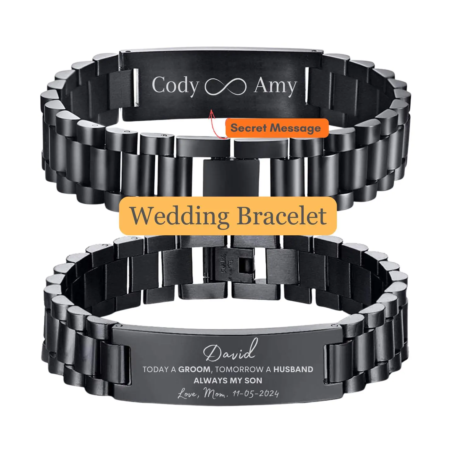 Personalized Groom Gift from Mom, Engraved Wedding Bracelet for Son, Today a Groom Tomorrow a Husband Secret Message Bracelet Men Jewelry