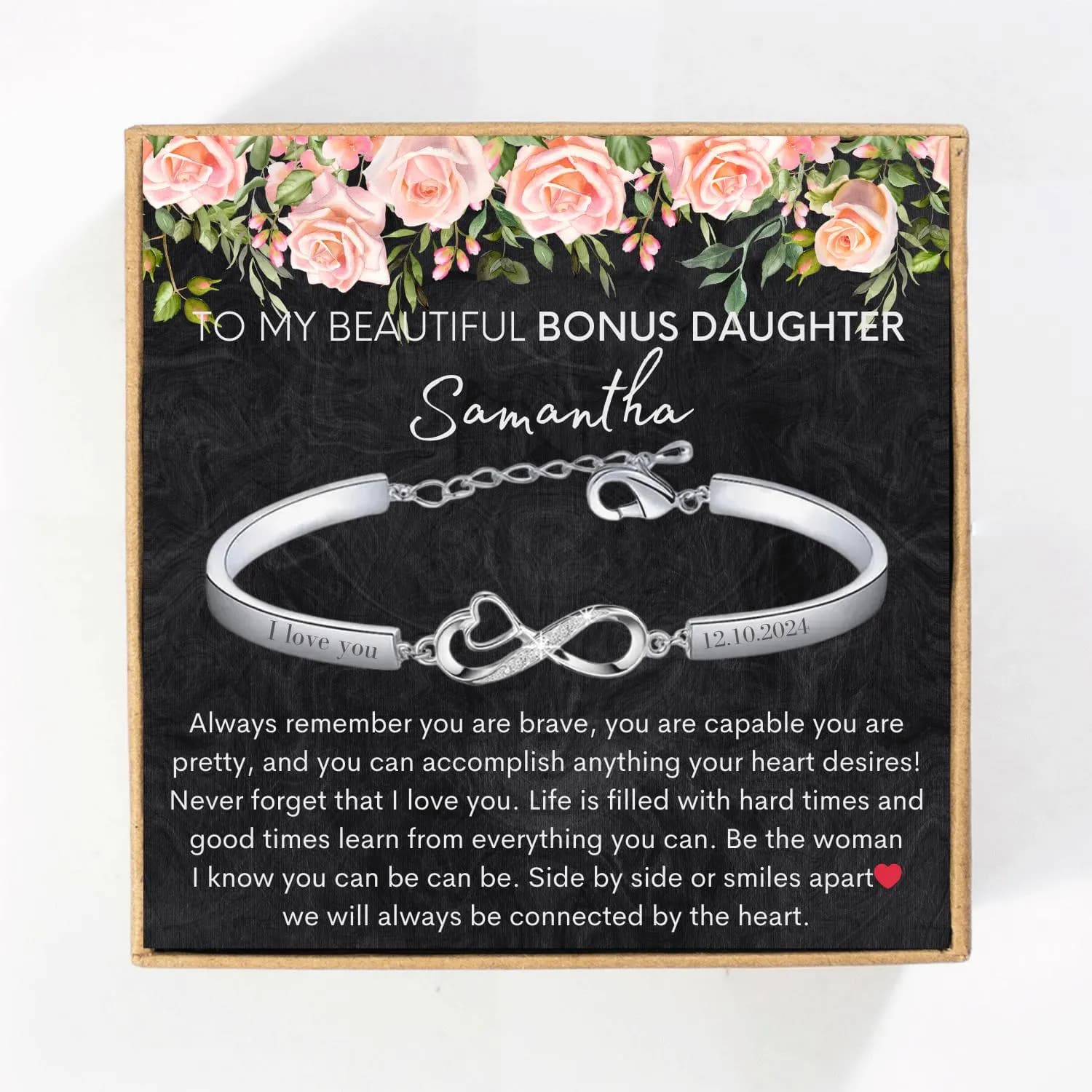 Bonus Daughter Christmas Gifts, To My Bonus Daughter Bracelet, To My Beautiful Bonus Daughter Birthday Personalized Gifts for Bonus Daughter