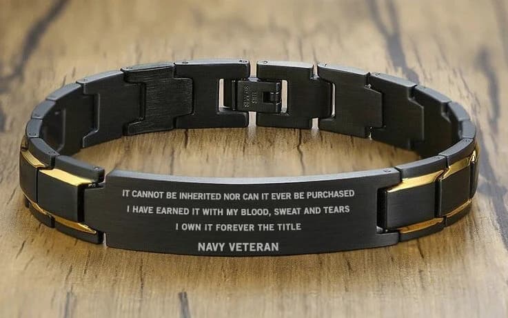 Navy Veteran Gift, Personalized Engraved Bracelet for Men, Veterans Day or Navy Retirement Gift - image 3