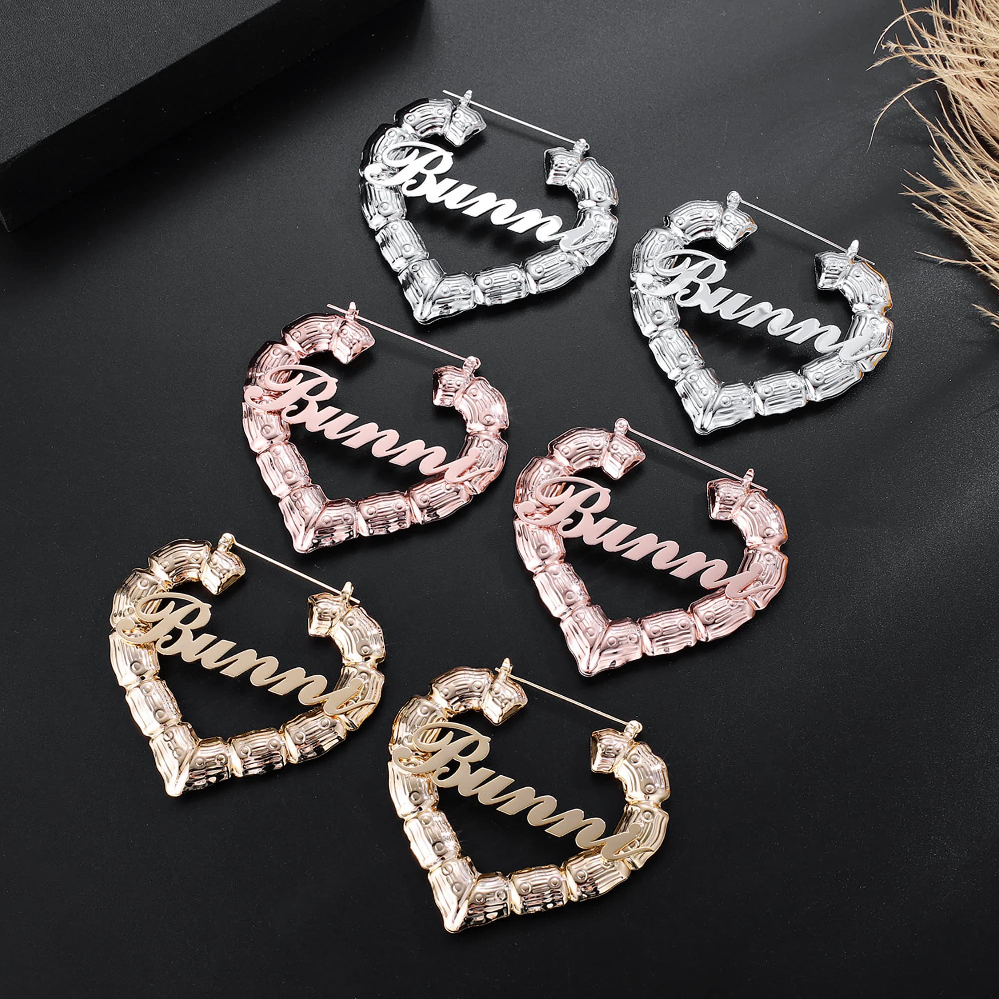 Heart Bamboo Name Earrings,Custom Name Earrings, Bamboo Hoop, Monogram Jewelry, Nameplate Hoops, Bamboo Earrings Name, Nurse Gift·Heart hoop - image 5