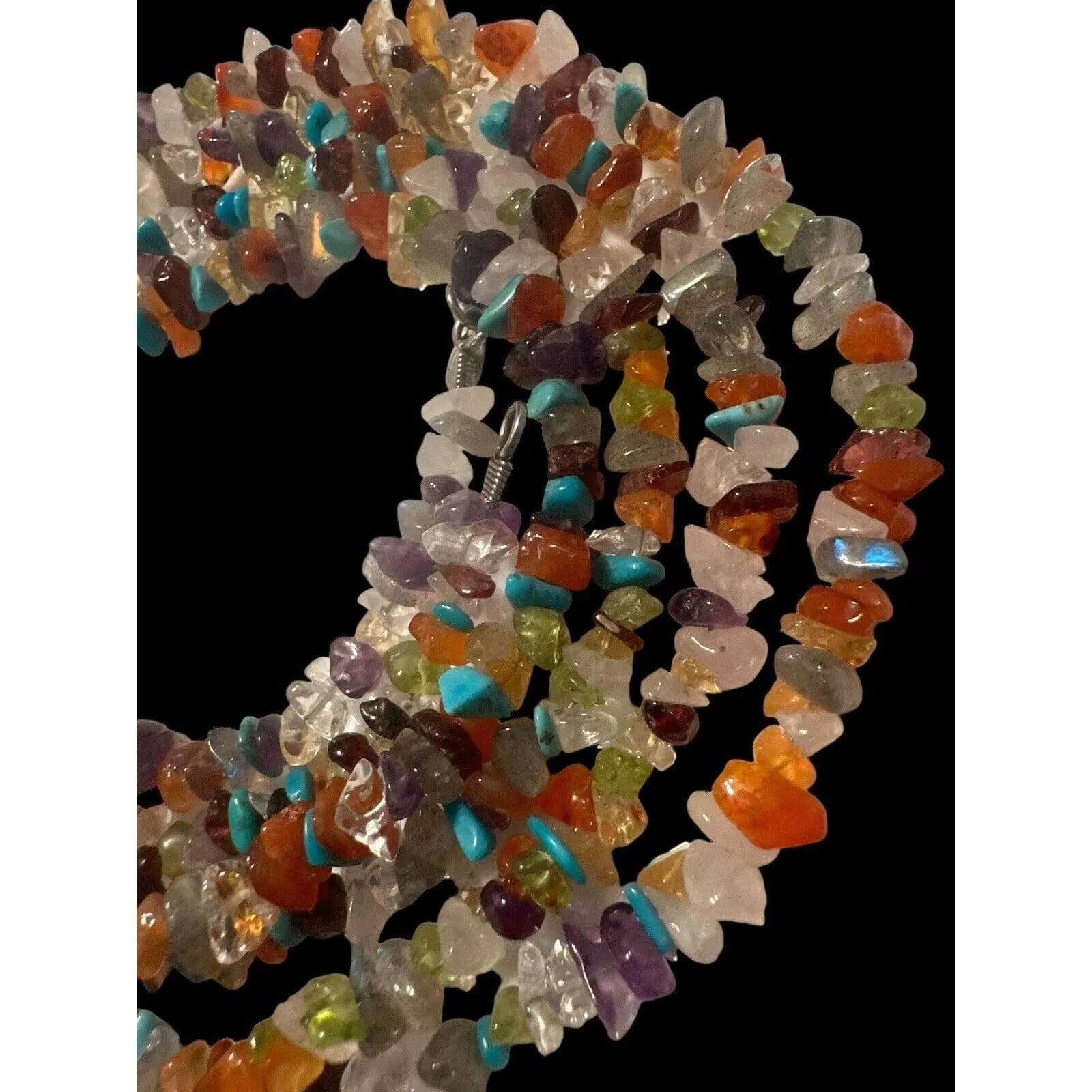SI 925 INDIA Necklace Multi Gemstone Sterling Silver Beaded Chips - image 4