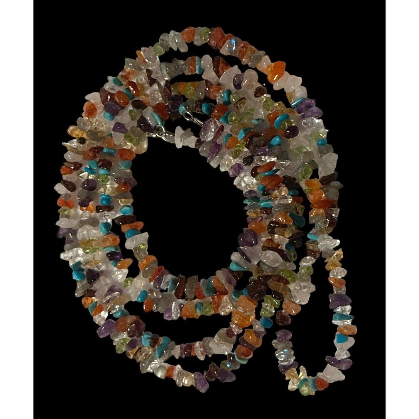 SI 925 INDIA Necklace Multi Gemstone Sterling Silver Beaded Chips - image 3