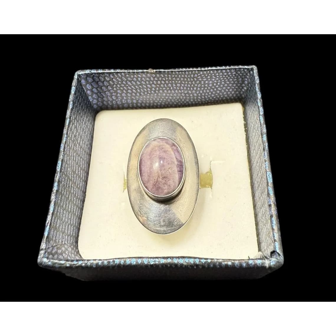 Israel Sterling Silver Modernist Ring Oval Amethyst Gemstone Size 6 Adjustable - image 4