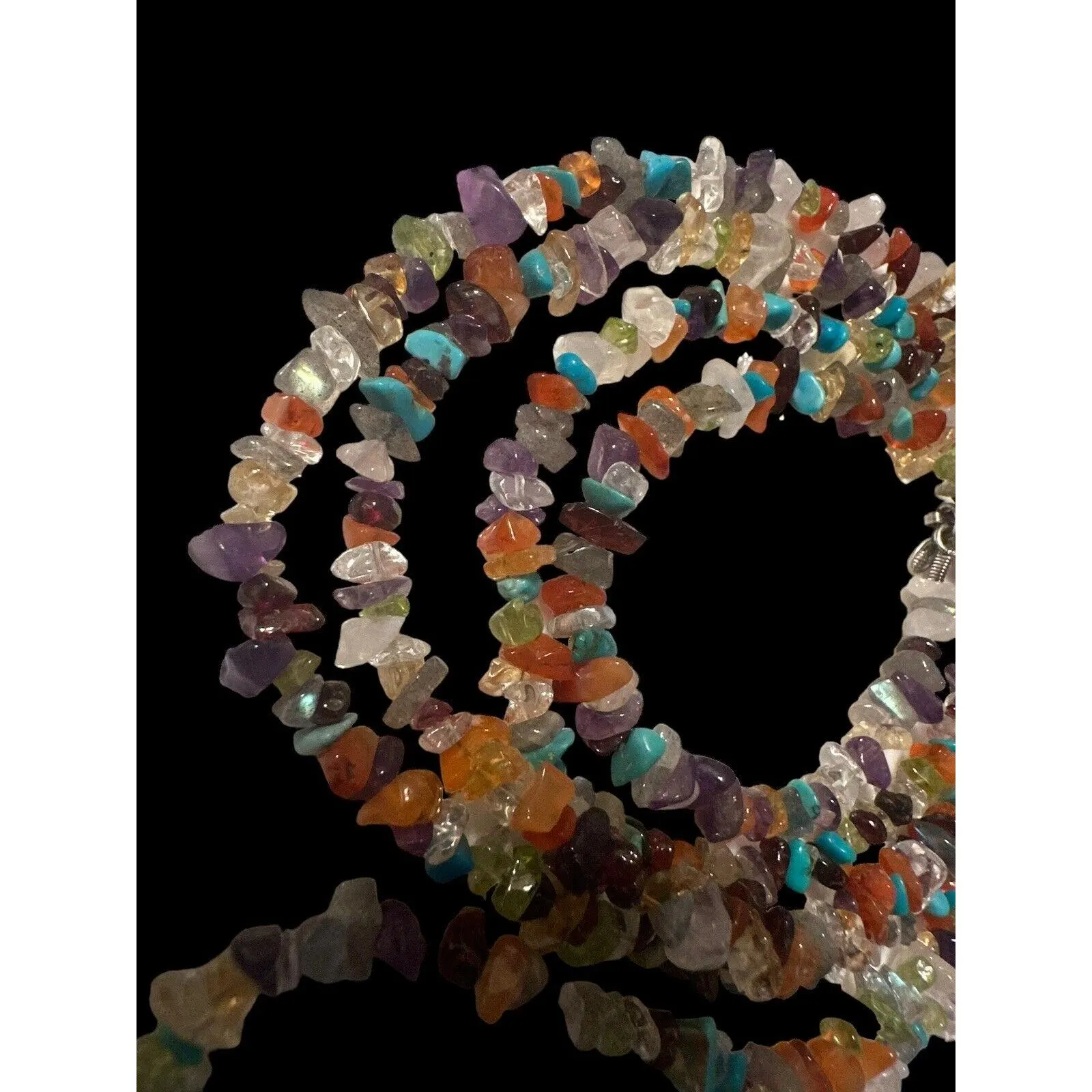 SI 925 INDIA Necklace Multi Gemstone Sterling Silver Beaded Chips - image 5