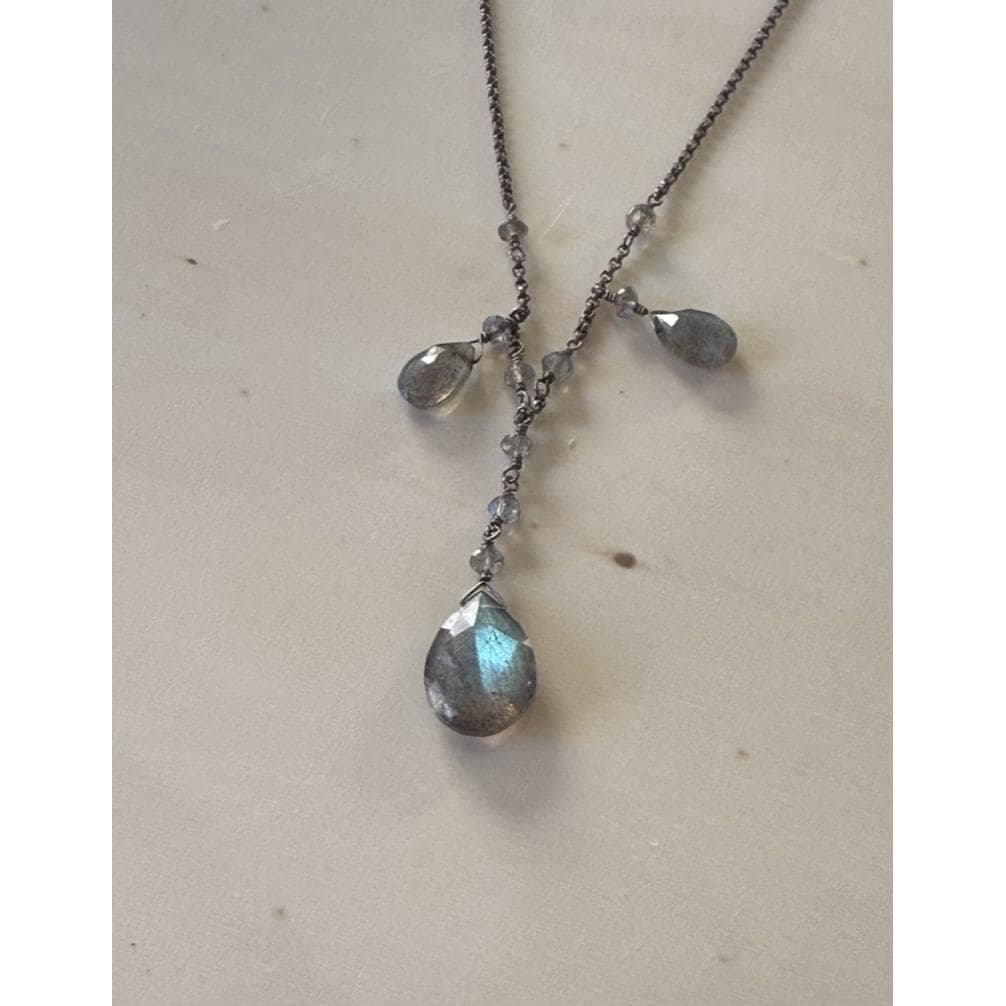 Sterling Silver Labradorite Dangle Drop Adjustable 925 Chain Necklace
