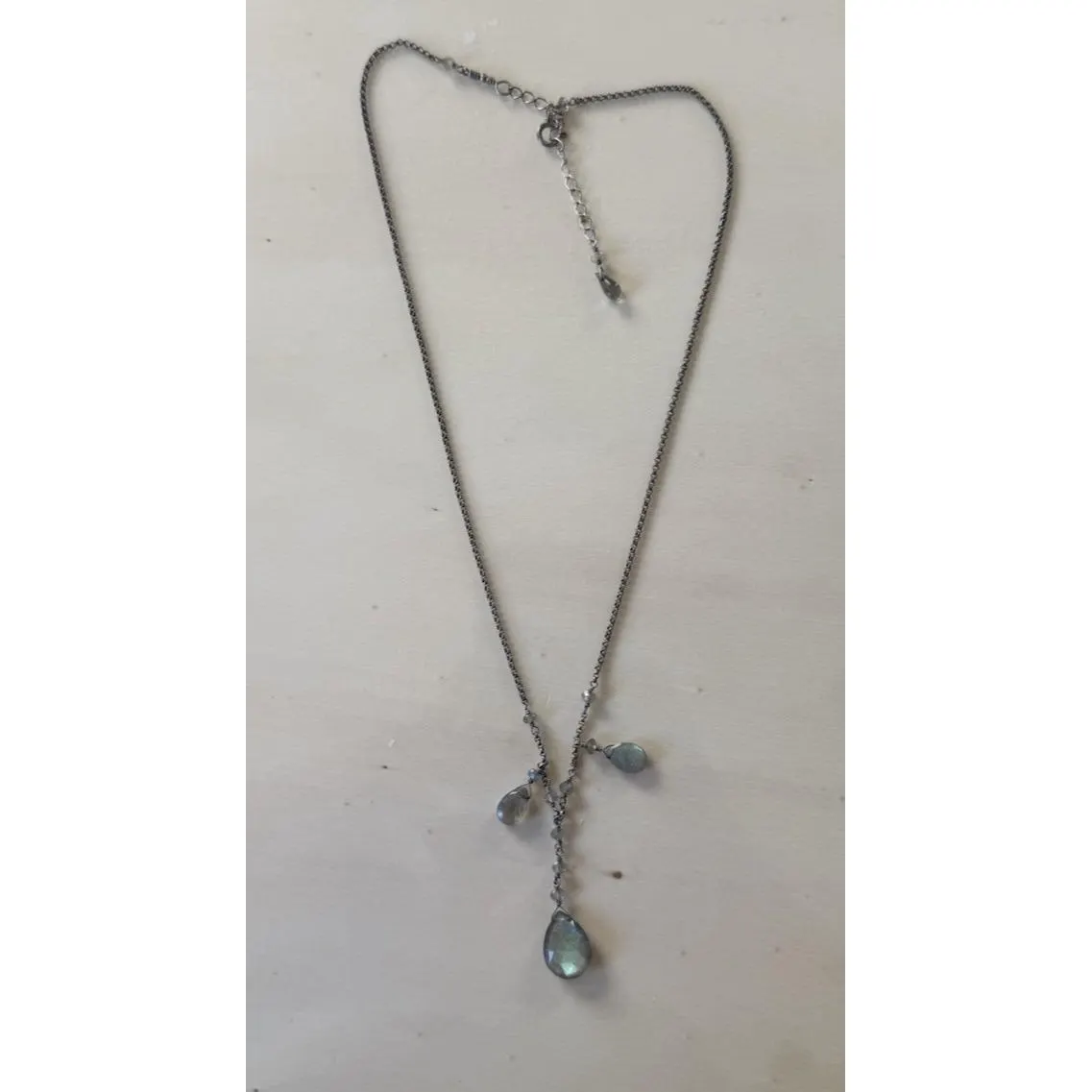 Sterling Silver Labradorite Dangle Drop Adjustable 925 Chain Necklace - image 4