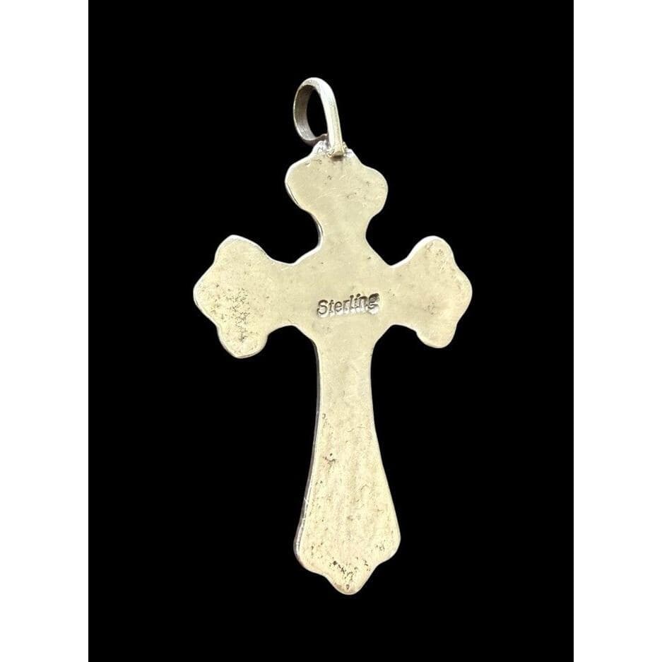 Navajo Handmade Etched Cross Sterling Silver Round Turquoise - image 4