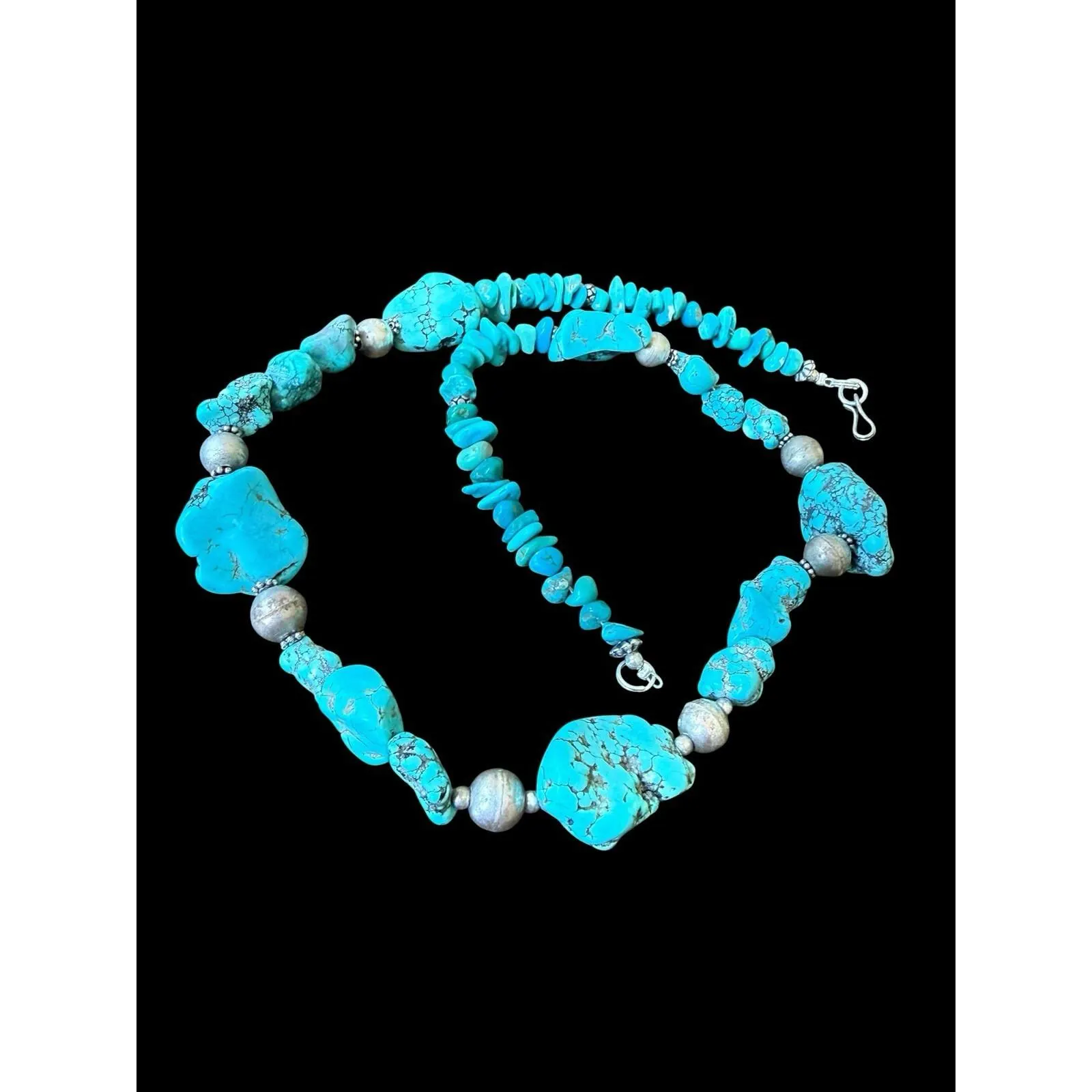 Vintage Navajo Pearl Turquoise Nugget Sterling Silver Necklace 20” - image 5