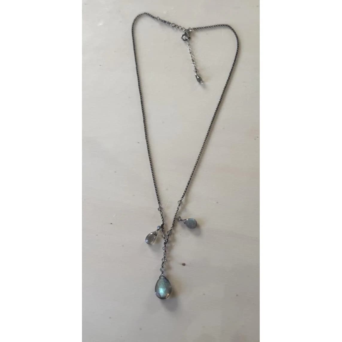 Sterling Silver Labradorite Dangle Drop Adjustable 925 Chain Necklace - image 3