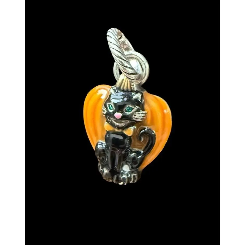 Brighton Halloween Black Cat Pumpkin Enamel Silver Tone Rhinestone Charm Pendant - image 5