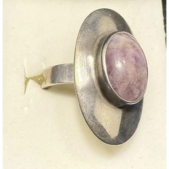 Israel Sterling Silver Modernist Ring Oval Amethyst Gemstone Size 6 Adjustable - image 3