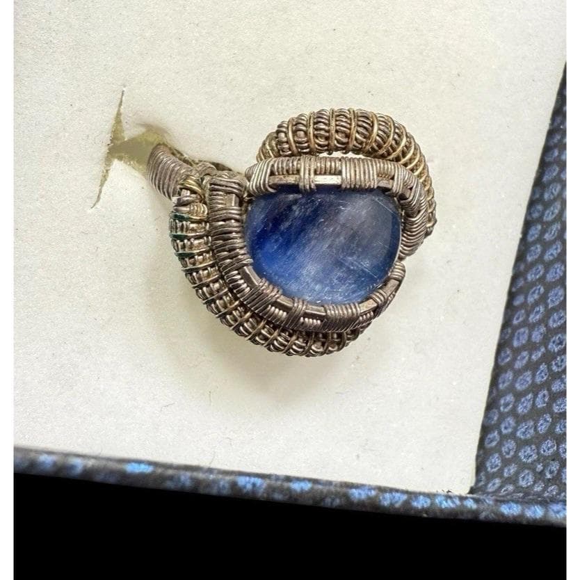 Vintage Sterling Silver Blue Tiger’s Eye Gemstone Ring Band Size 6.5 - image 5