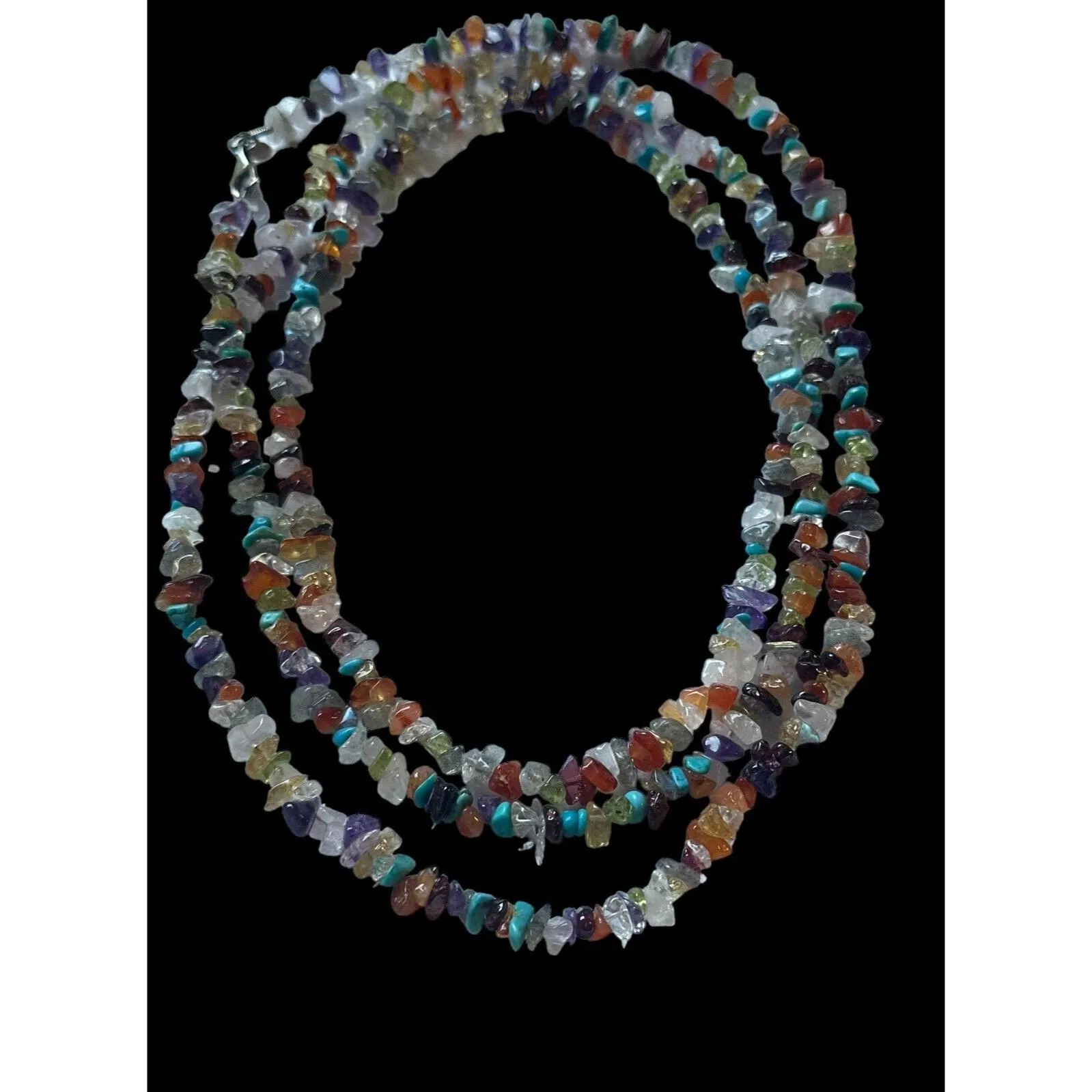 SI 925 INDIA Necklace Multi Gemstone Sterling Silver Beaded Chips