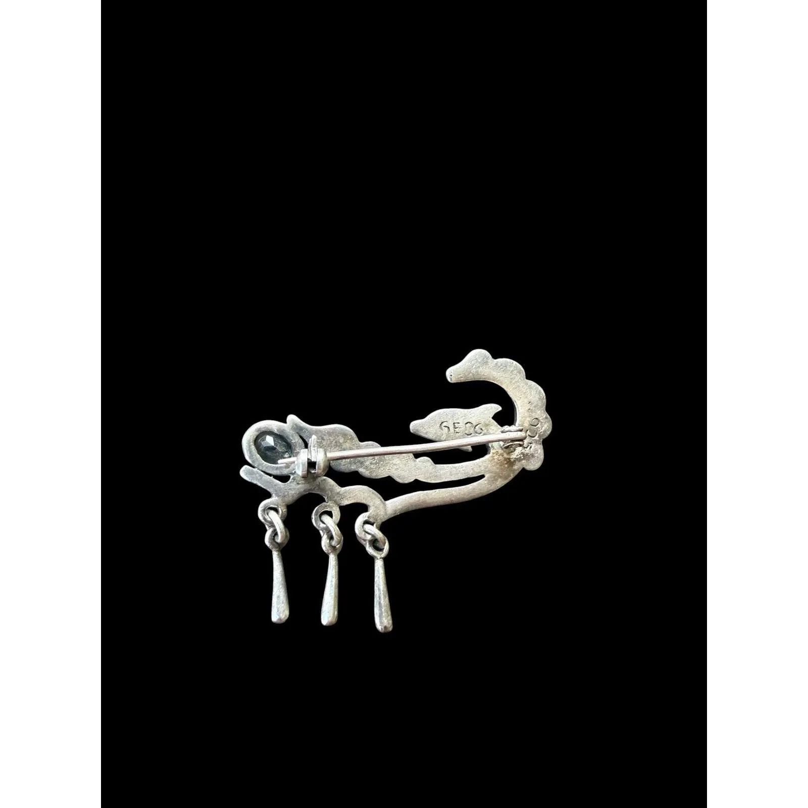 Vintage Sterling Silver Dolphin in Wave Swimming Brooch Pin Blue Topaz Accent - image 5
