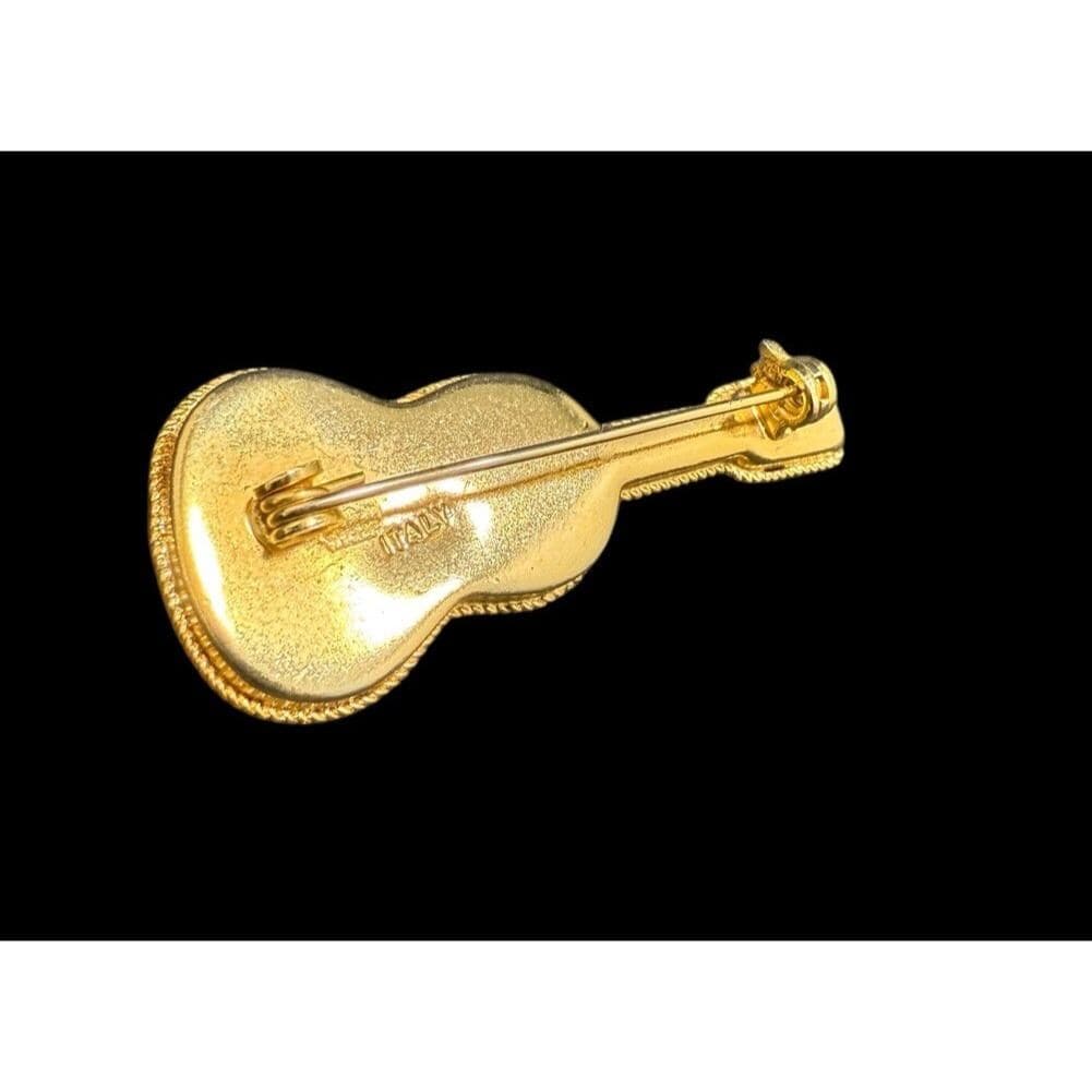 Vintage Italian Micro Mosaic Floral Guitar Brooch Pin Gold Tone Miniature - image 5