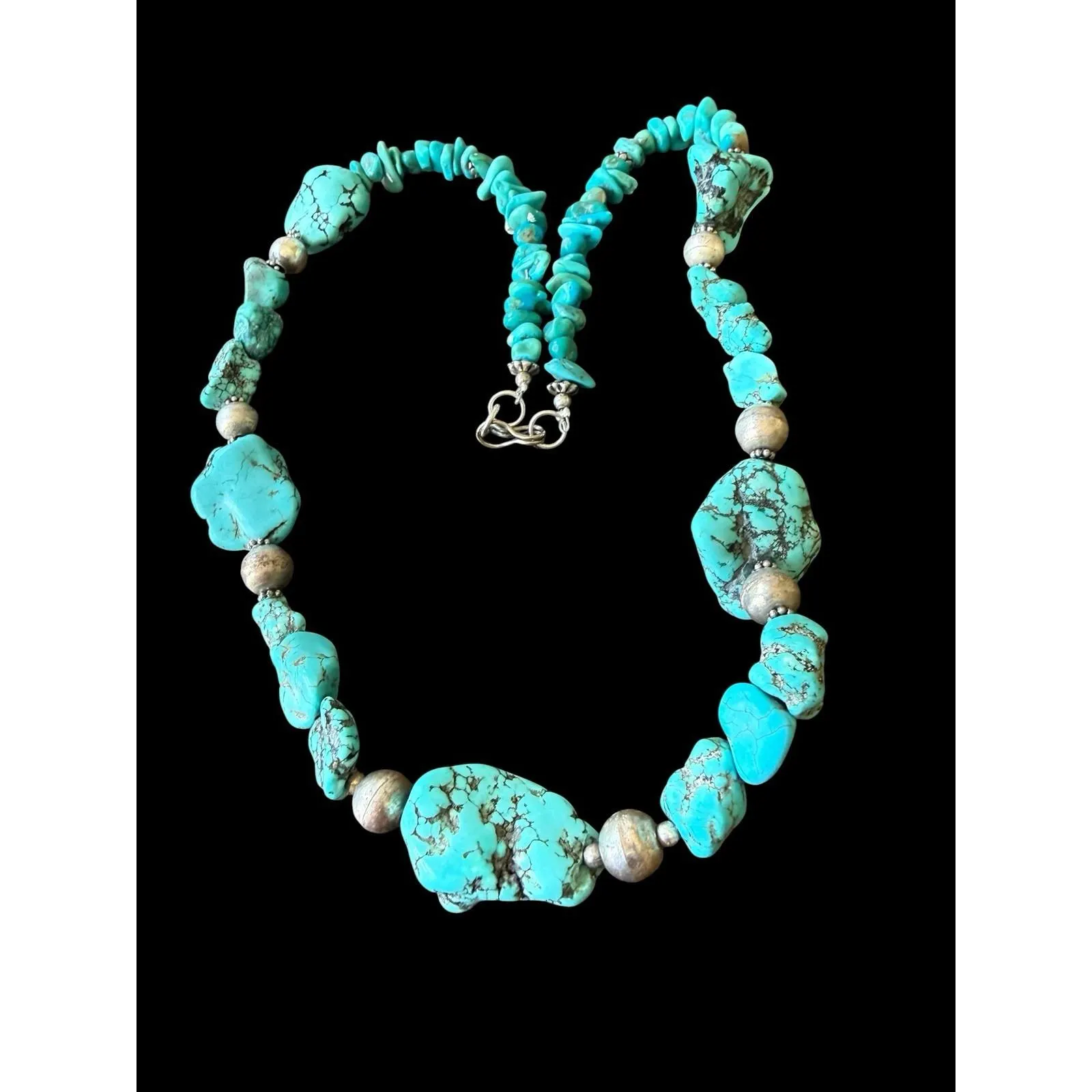 Vintage Navajo Pearl Turquoise Nugget Sterling Silver Necklace 20”