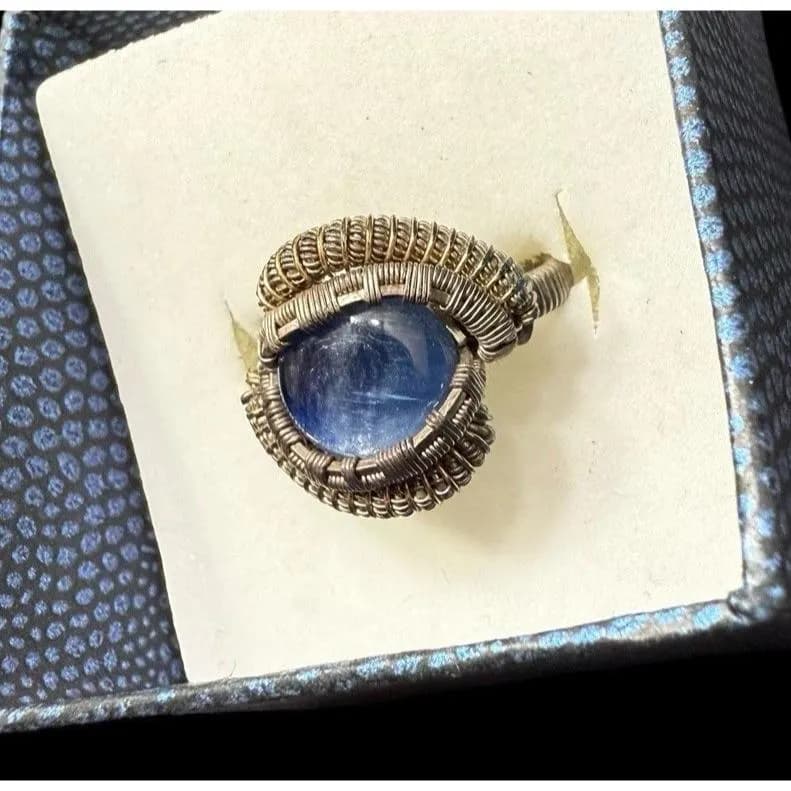 Vintage Sterling Silver Blue Tiger’s Eye Gemstone Ring Band Size 6.5 - image 4