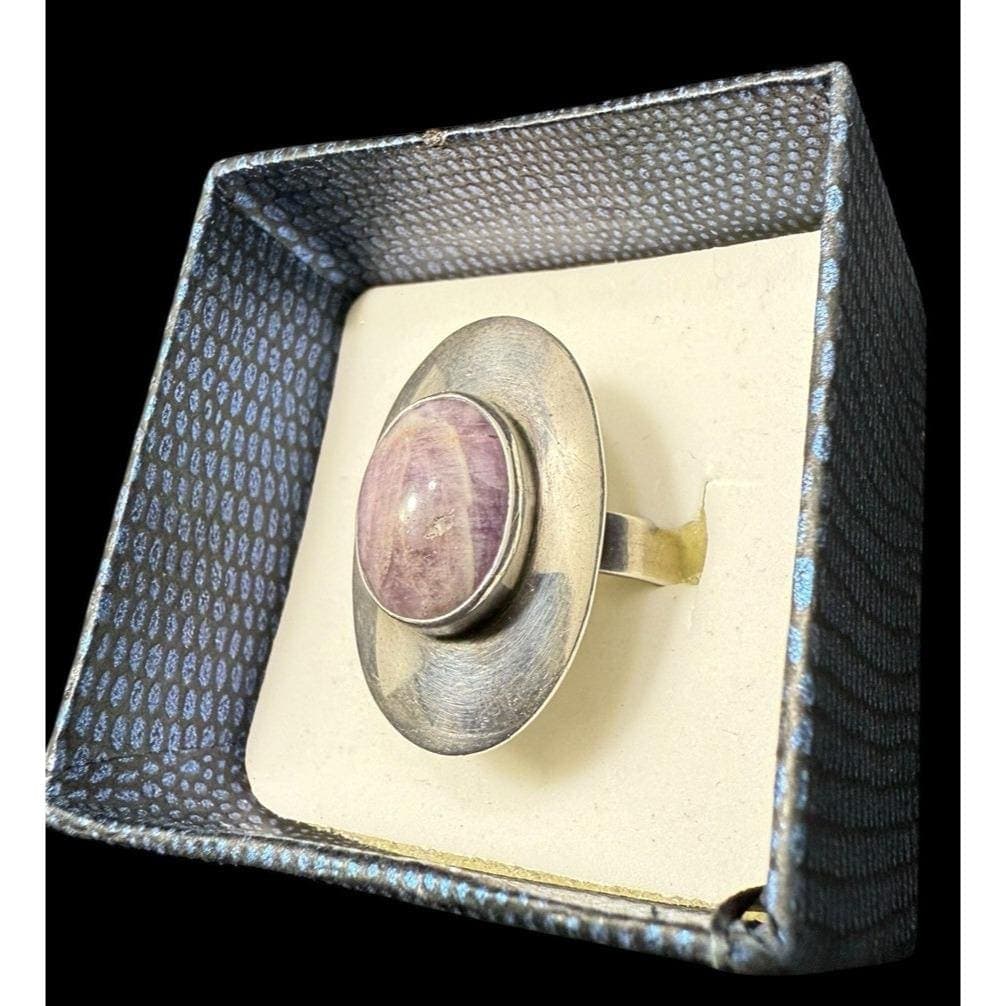 Israel Sterling Silver Modernist Ring Oval Amethyst Gemstone Size 6 Adjustable - image 5