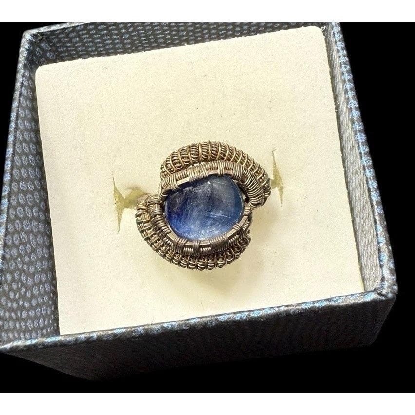 Vintage Sterling Silver Blue Tiger’s Eye Gemstone Ring Band Size 6.5 - image 3