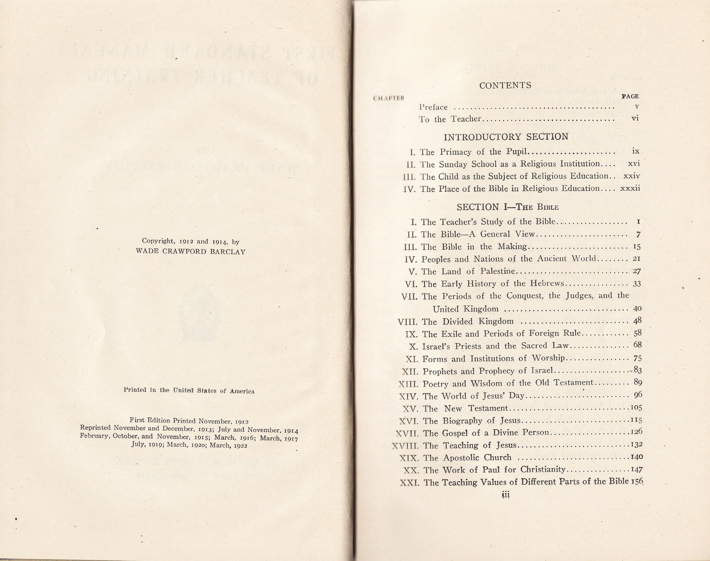First Standard Manual of Teacher Training by Wade Crawford Barclay, Published by The Methodist Book Concern 1922 - Good Condition - image 4